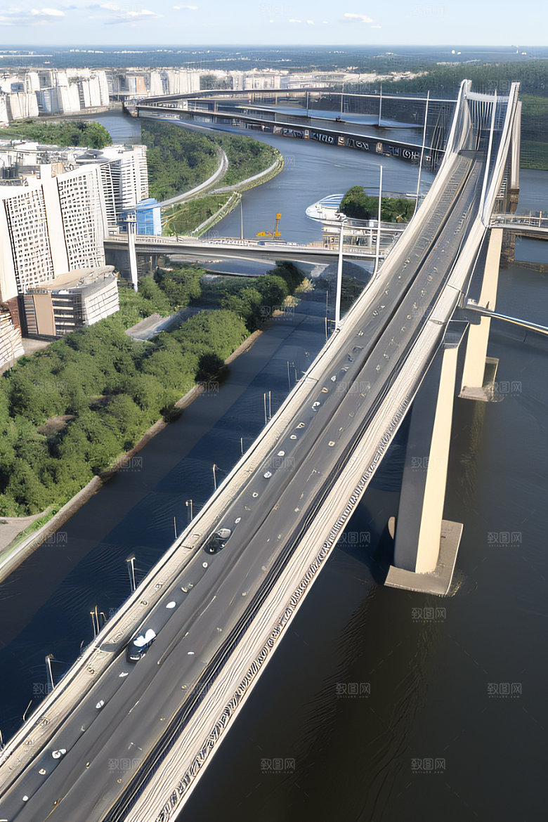 高架桥横跨大河畅通城市交通