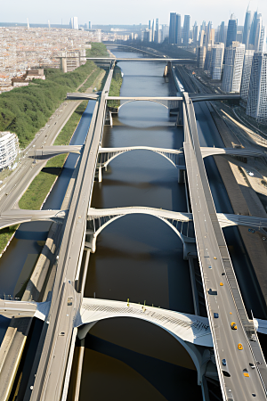 横卧大河的现代桥梁连接城市要道