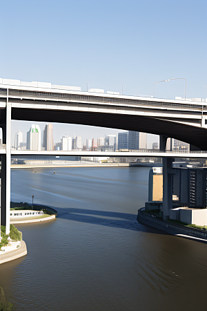 横卧大河的现代桥梁连接城市要道
