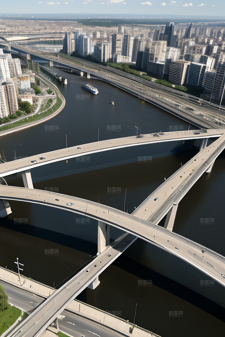 横卧大河的现代桥梁连接城市要道