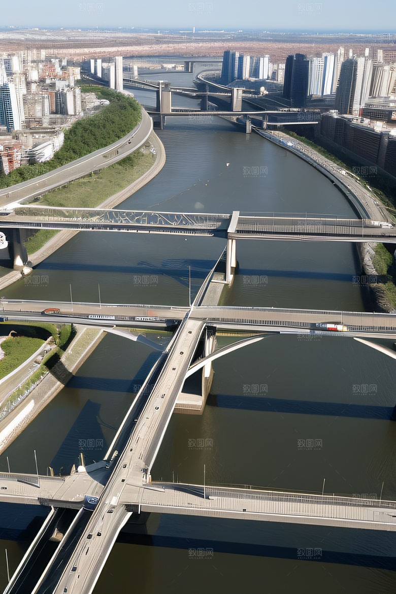 横卧大河的现代桥梁连接城市要道