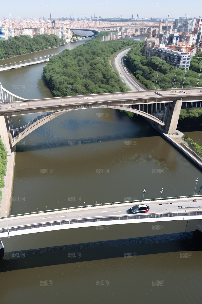 横卧大河的现代桥梁连接城市要道