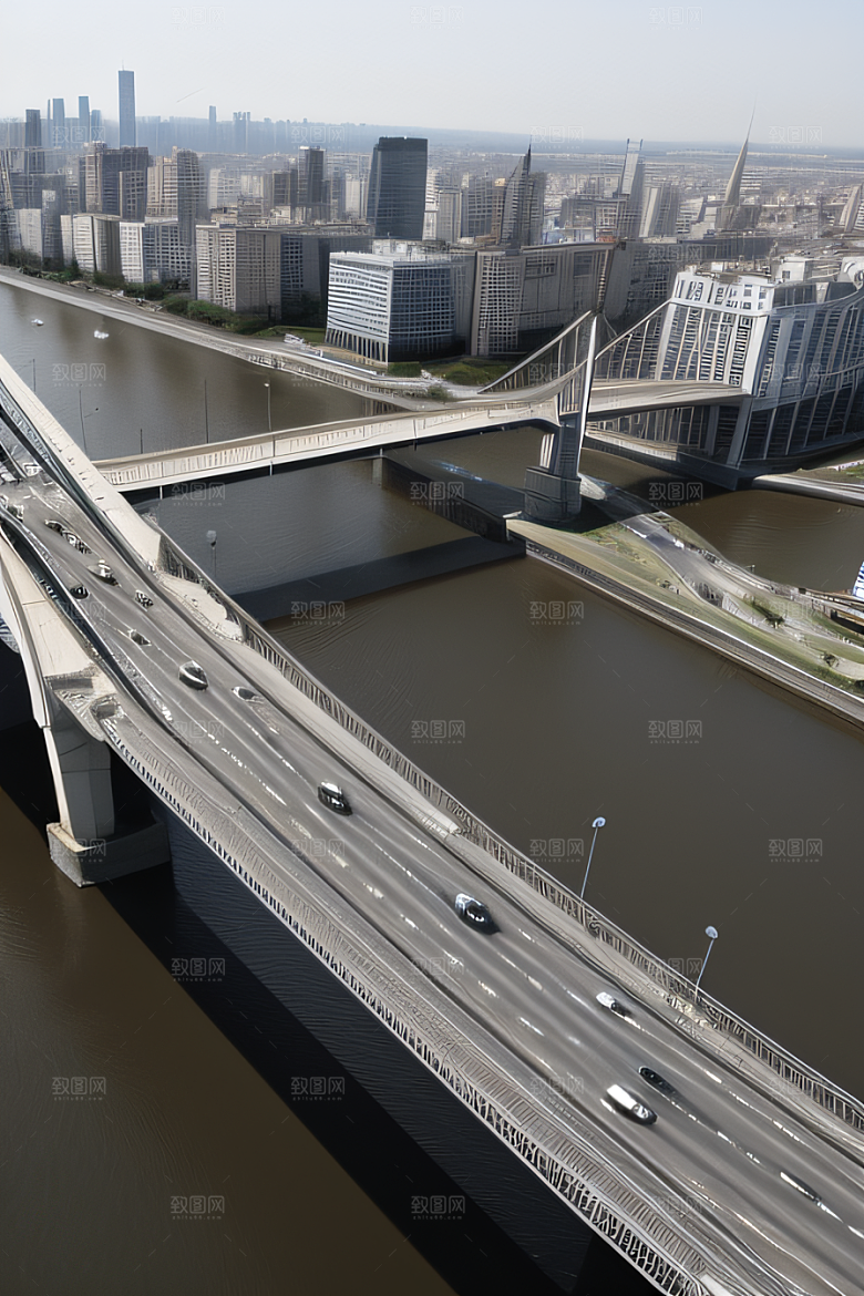 横卧大河的现代桥梁连接城市要道