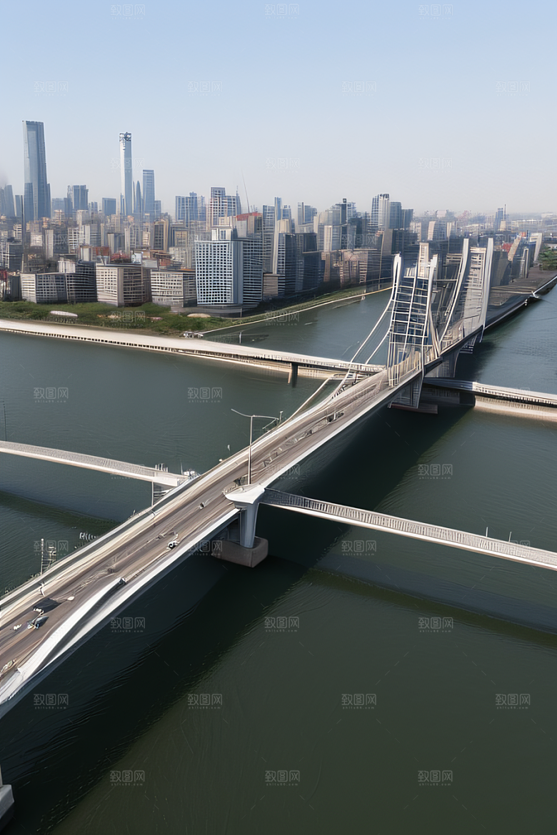 横卧大河的现代桥梁连接城市要道