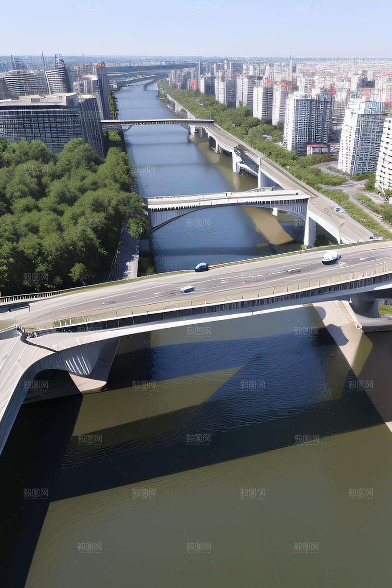 横卧大河的现代桥梁连接城市要道