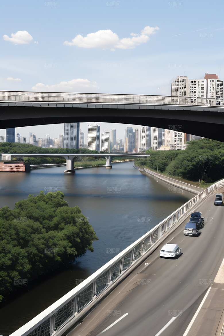横卧大河的现代桥梁连接城市要道