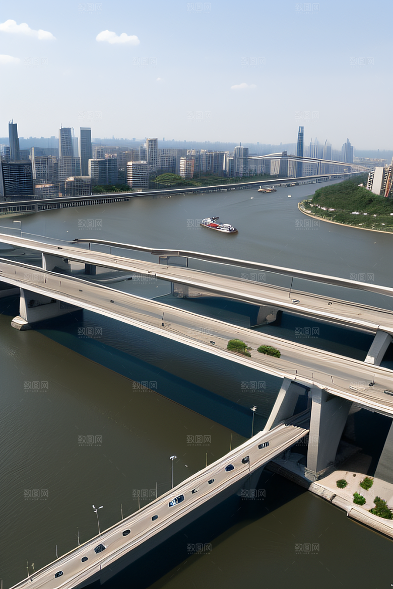 横卧大河的现代桥梁连接城市要道