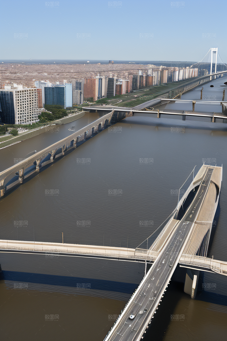 跨越大江的巨型桥梁连接城市要道