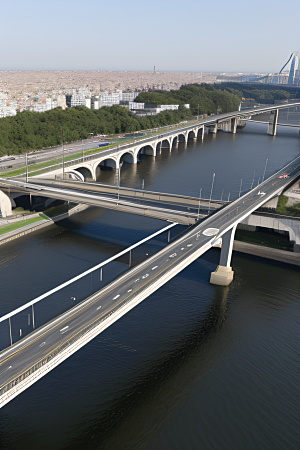 跨越大江的巨型桥梁连接城市要道