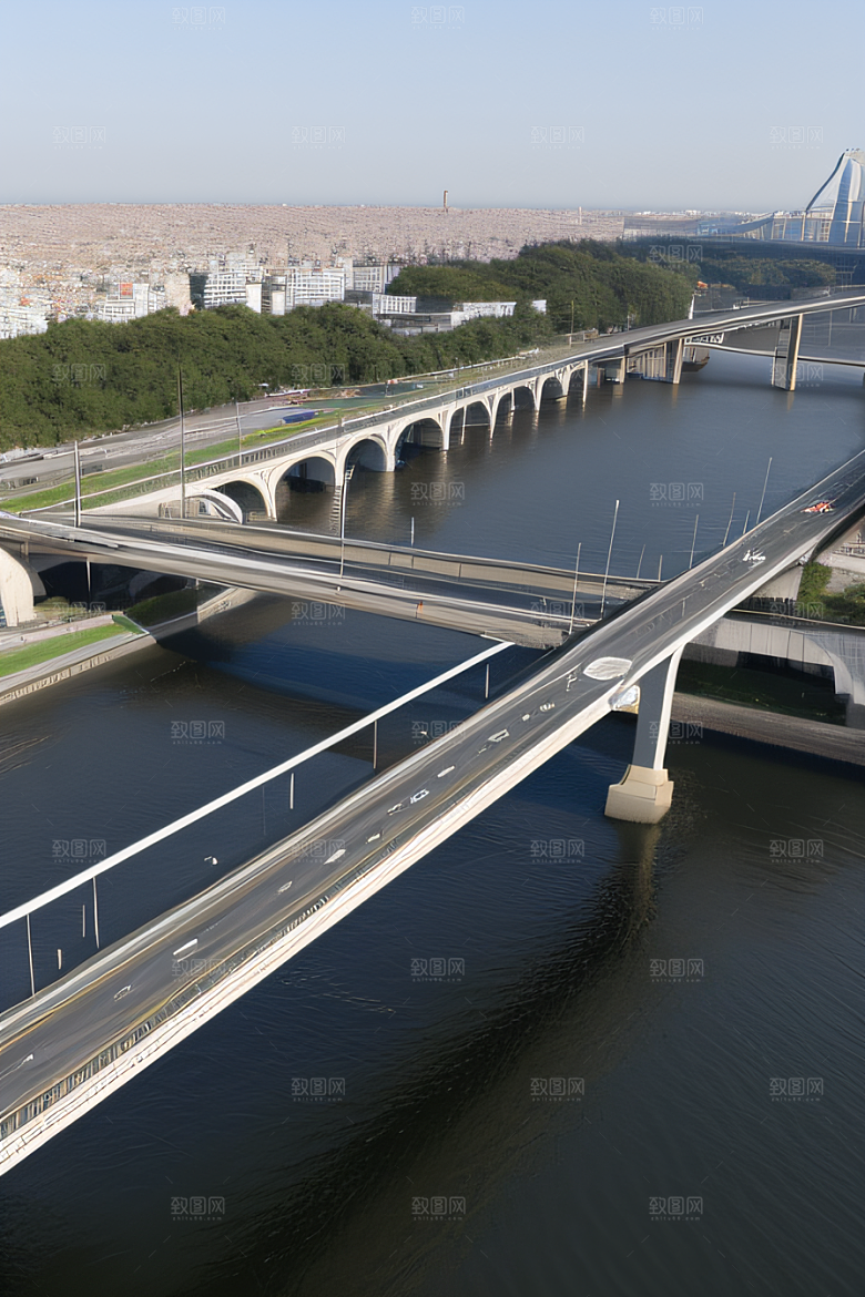 跨越大江的巨型桥梁连接城市要道