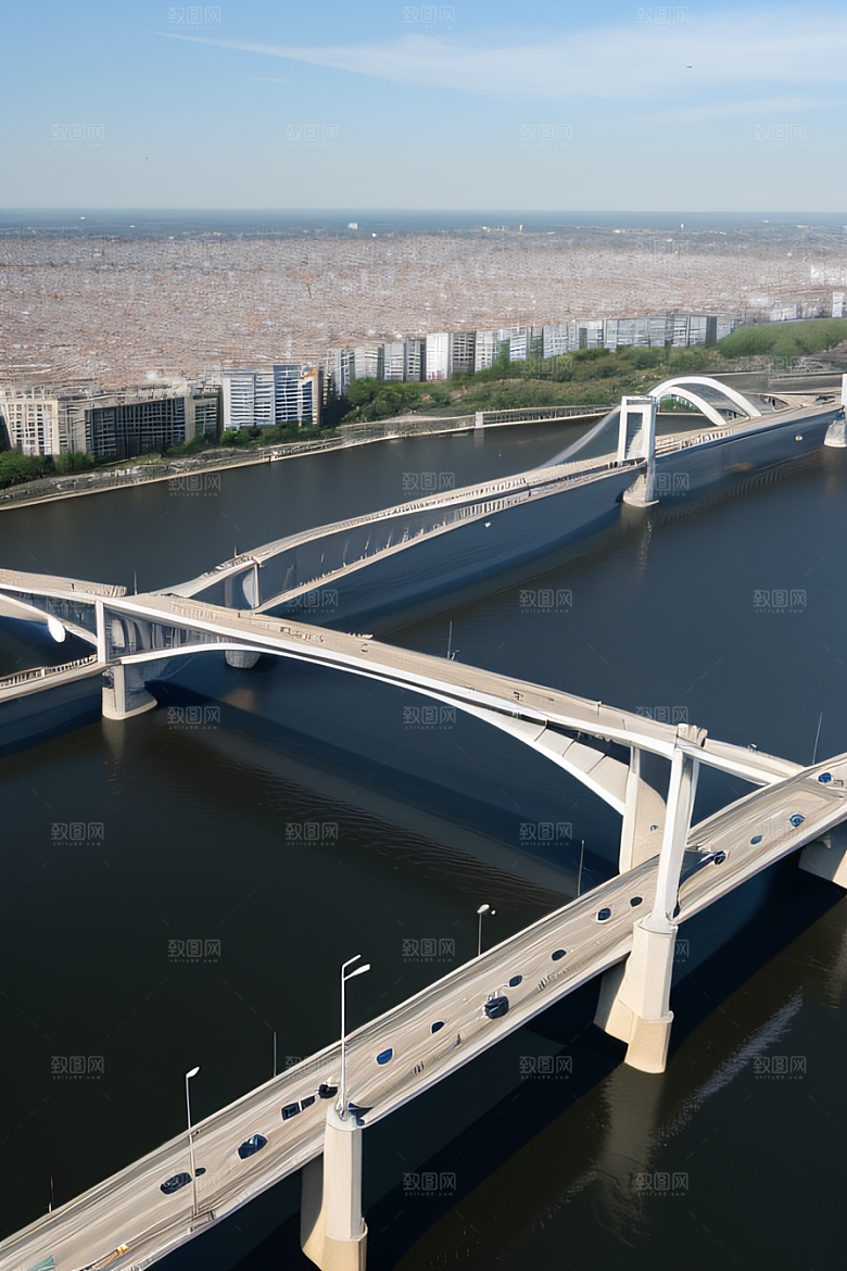 跨越大江的巨型桥梁连接城市要道