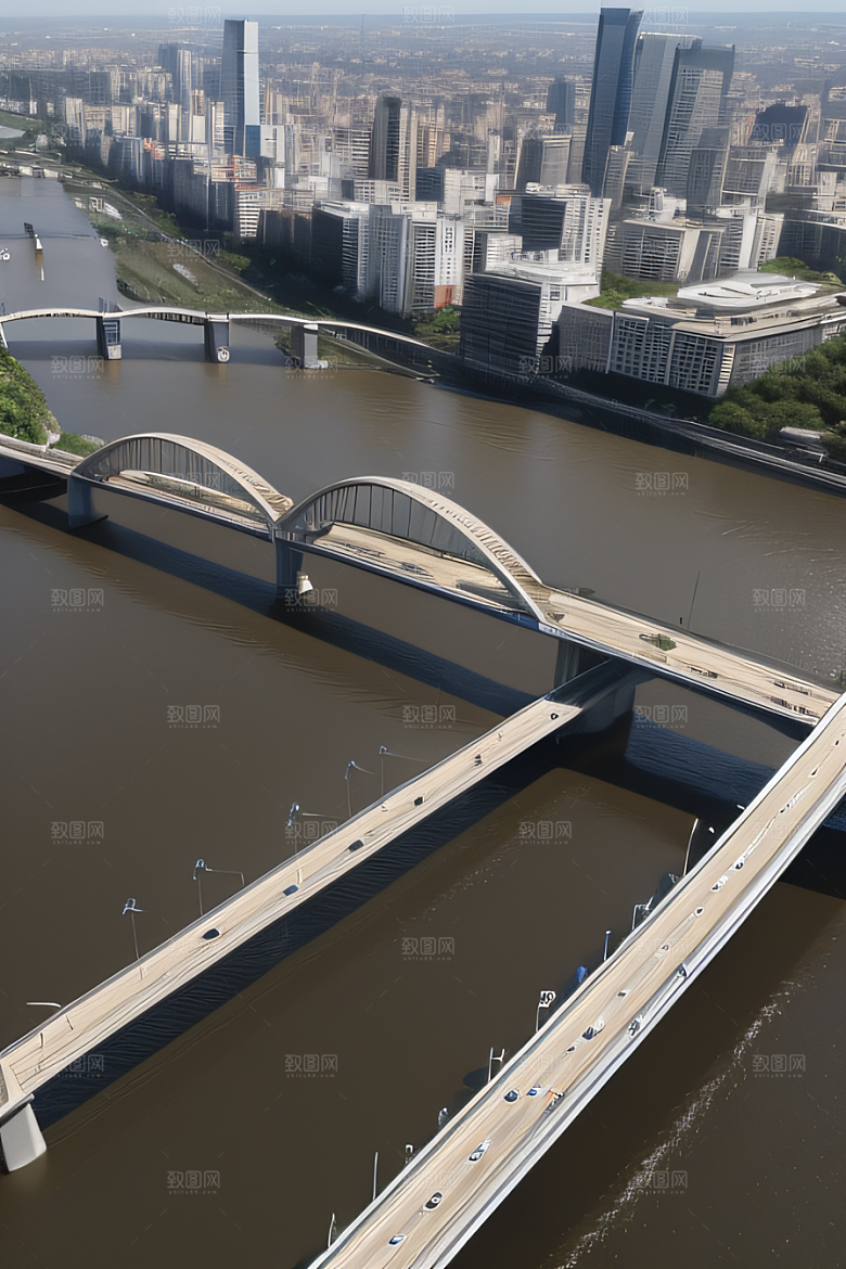 跨越大江的巨型桥梁连接城市要道