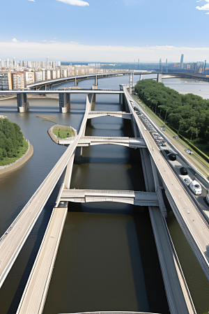 跨越大江的巨型桥梁连接城市要道