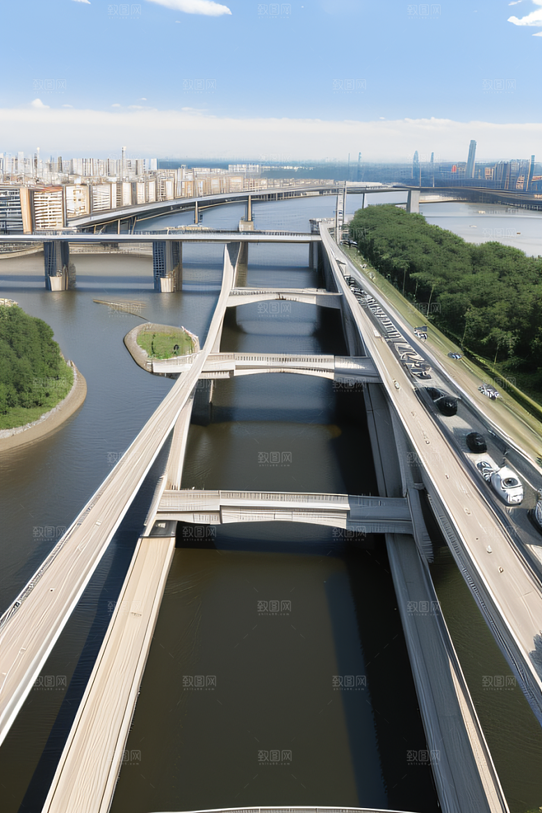 跨越大江的巨型桥梁连接城市要道