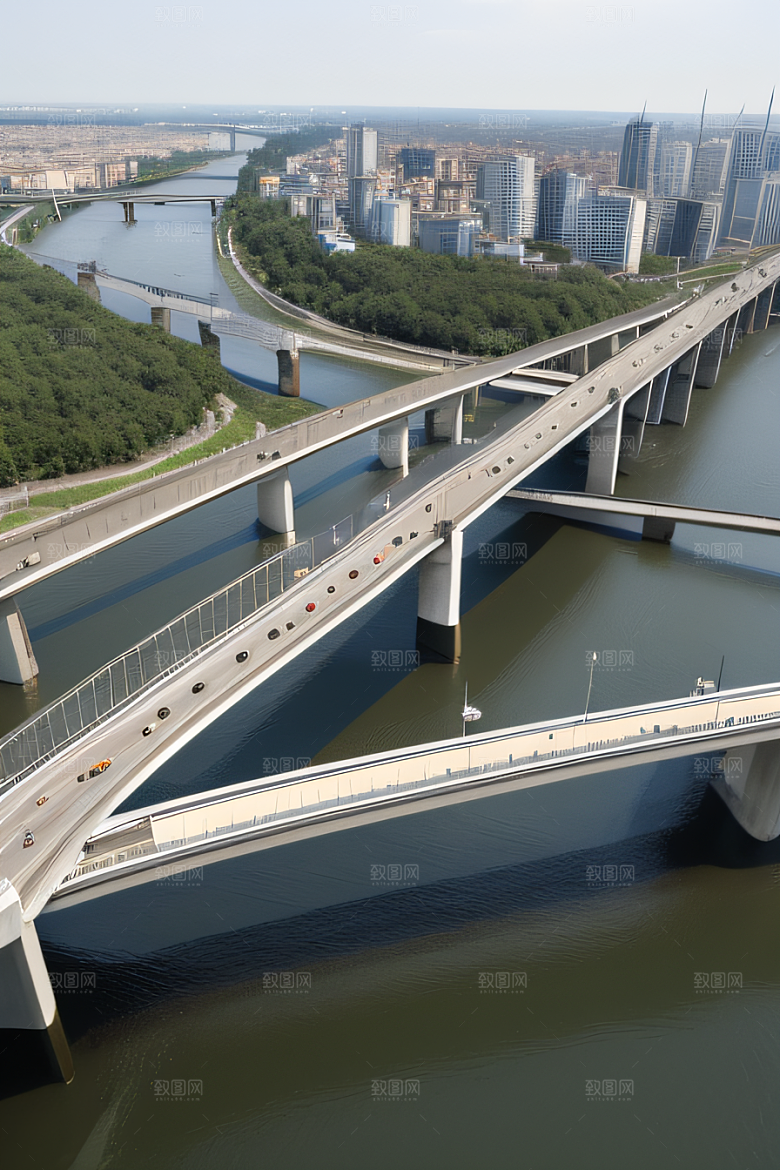 跨越大江的巨型桥梁连接城市要道