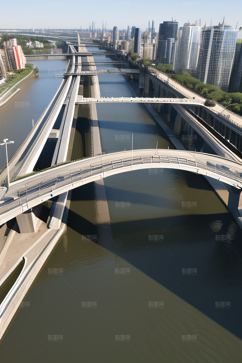 跨越大江的巨型桥梁连接城市要道