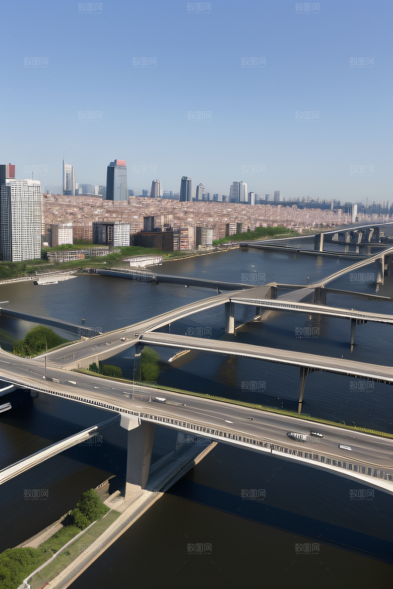 跨越大江的巨型桥梁连接城市要道