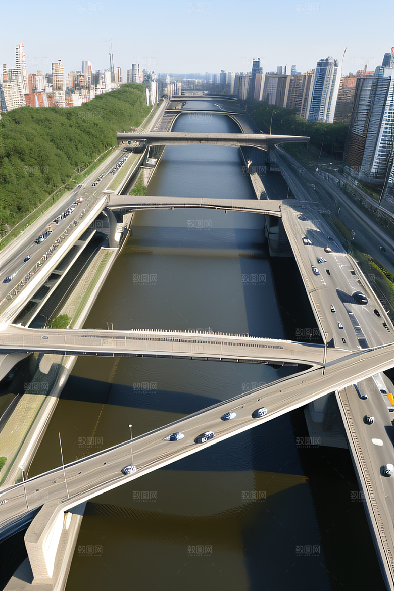 现代桥梁贯穿大江畅通城市交通