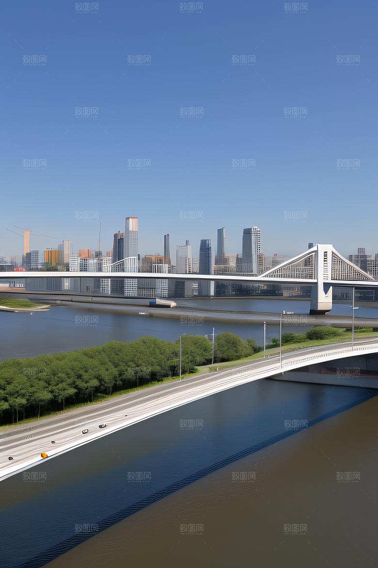 现代化桥梁串联城市车流繁忙