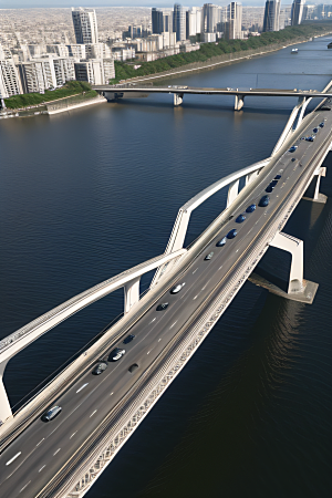 高架桥横跨大河畅通城市交通