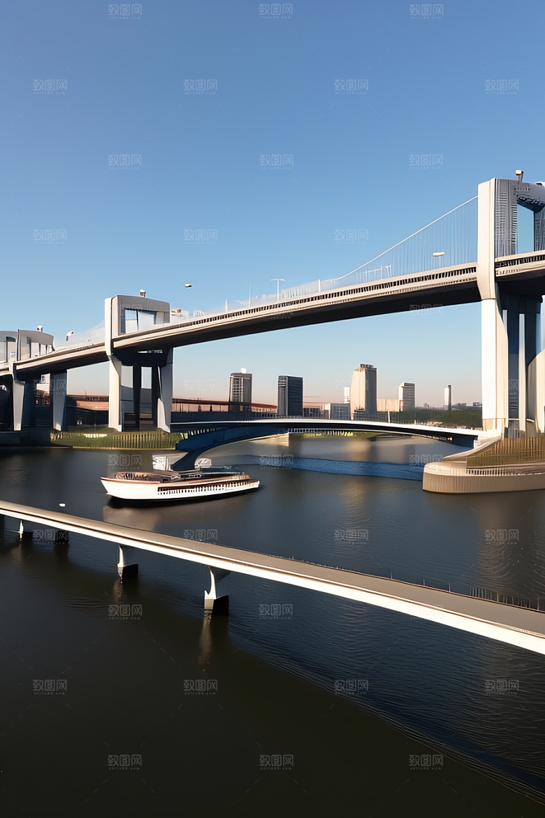 高架桥横跨大河畅通城市交通