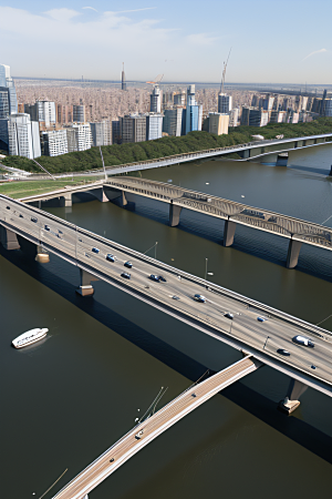 高架桥横跨大河畅通城市交通