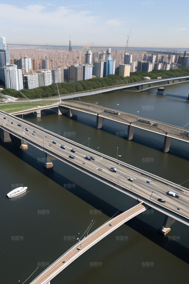 高架桥横跨大河畅通城市交通