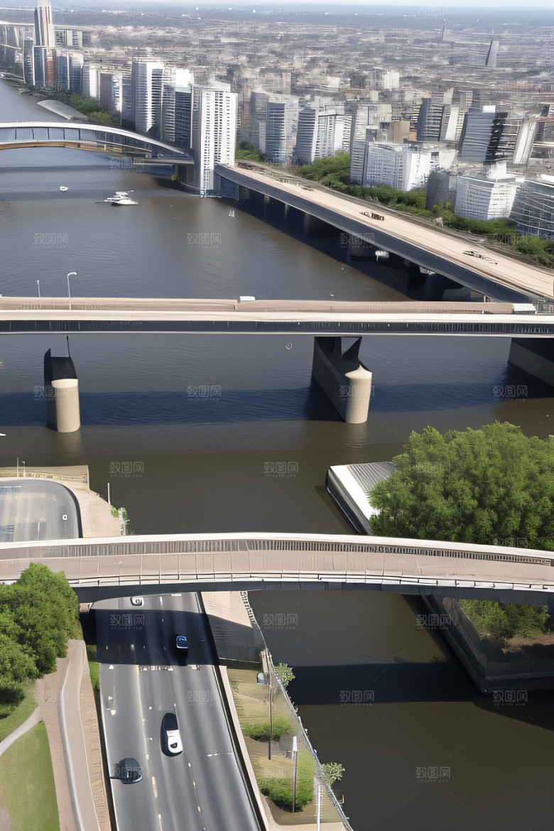 高架桥横跨大河畅通城市交通