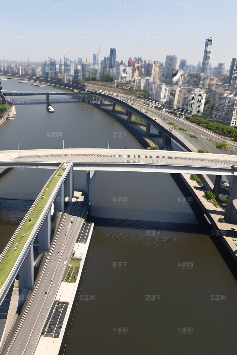 高架桥横跨大河畅通城市交通