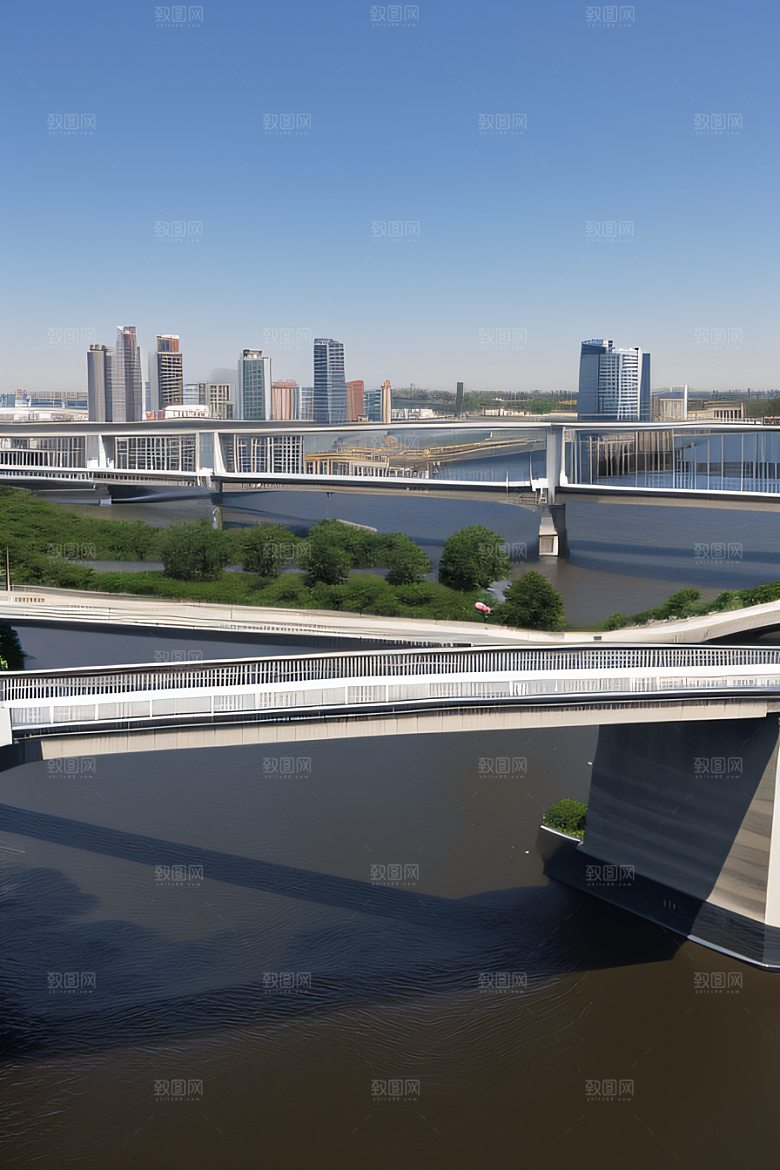 高架桥横跨大河畅通城市交通