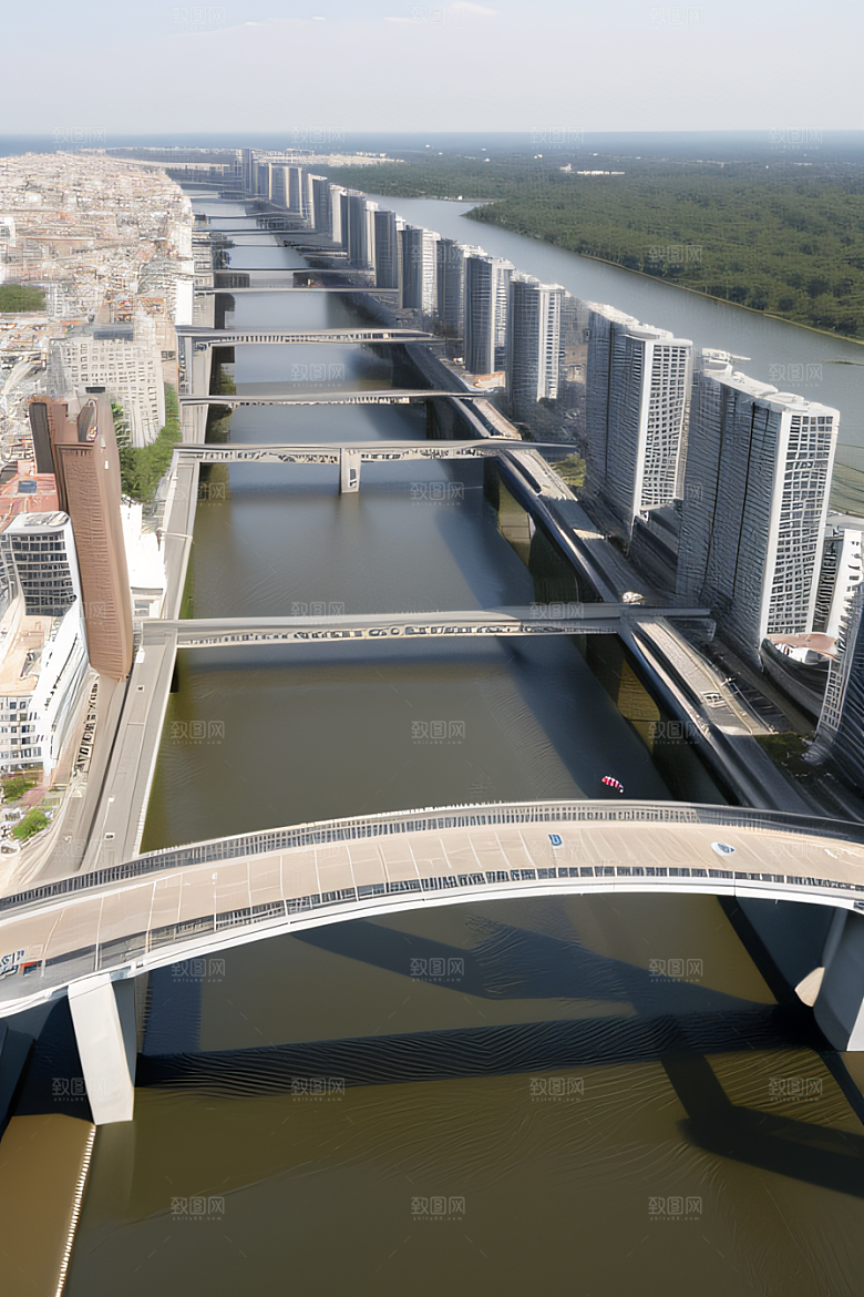 高架桥横跨大河畅通城市交通