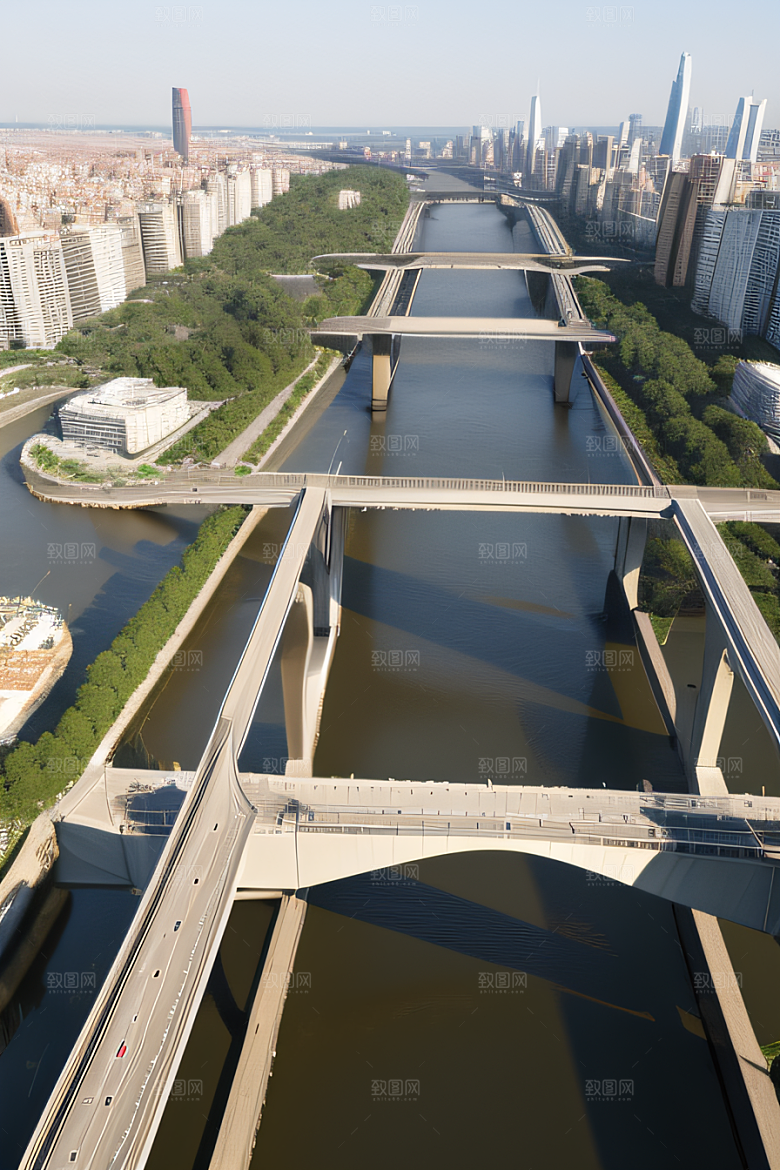高架桥横跨大河畅通城市交通