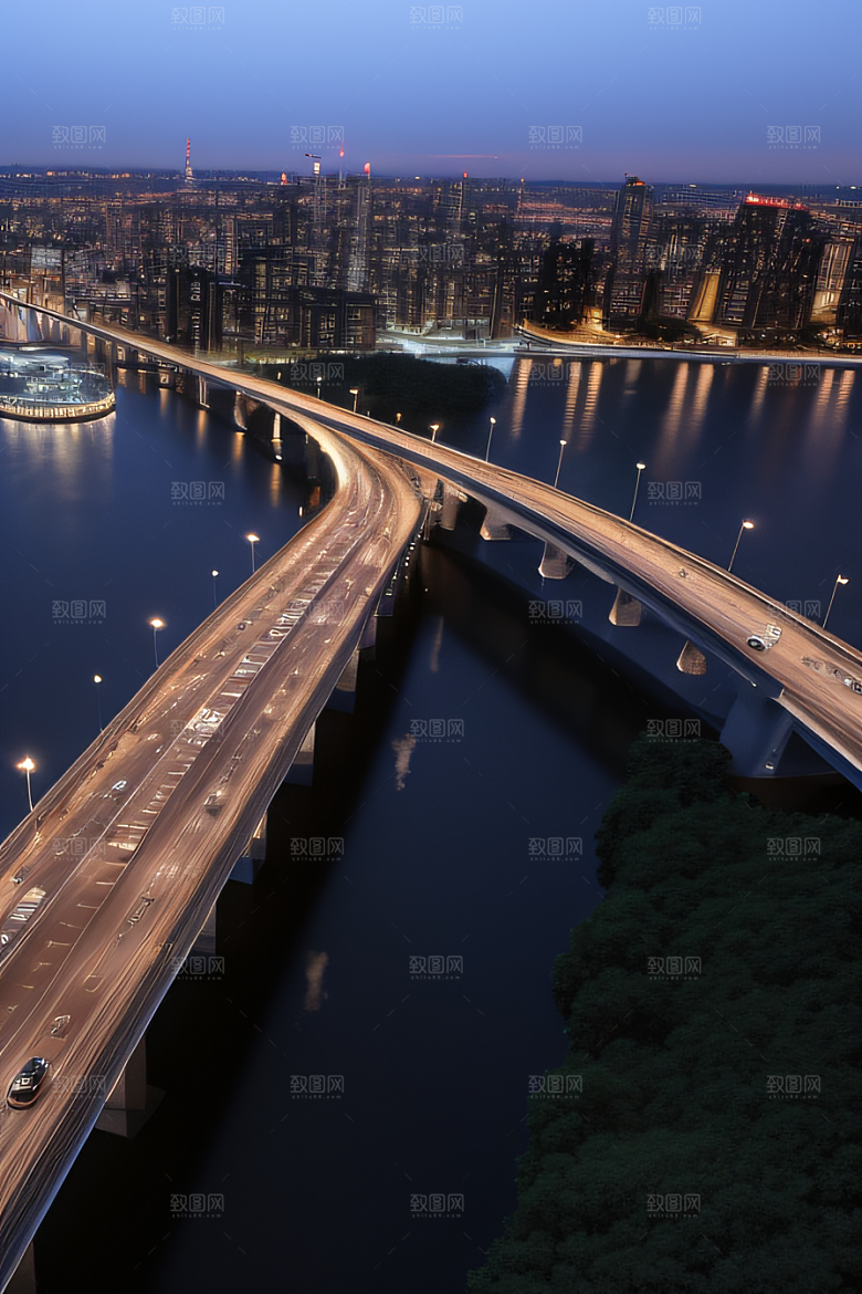 现代桥梁连接城市两岸