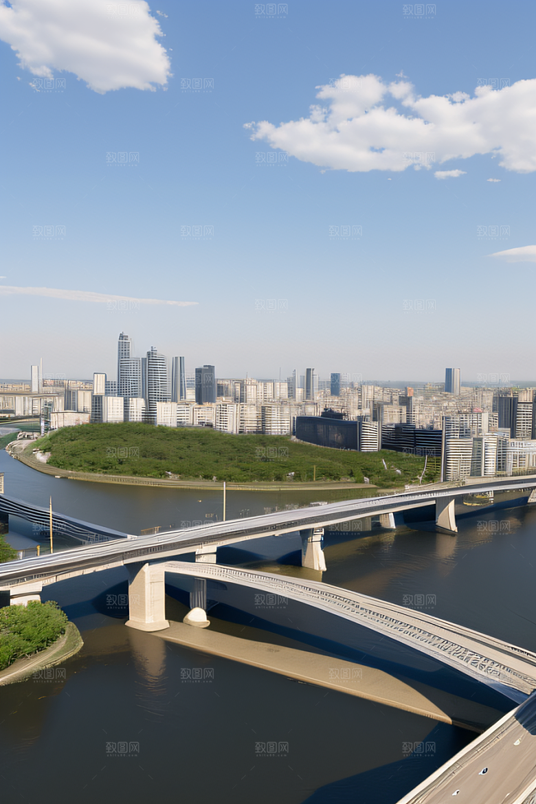 现代桥梁连接城市两岸