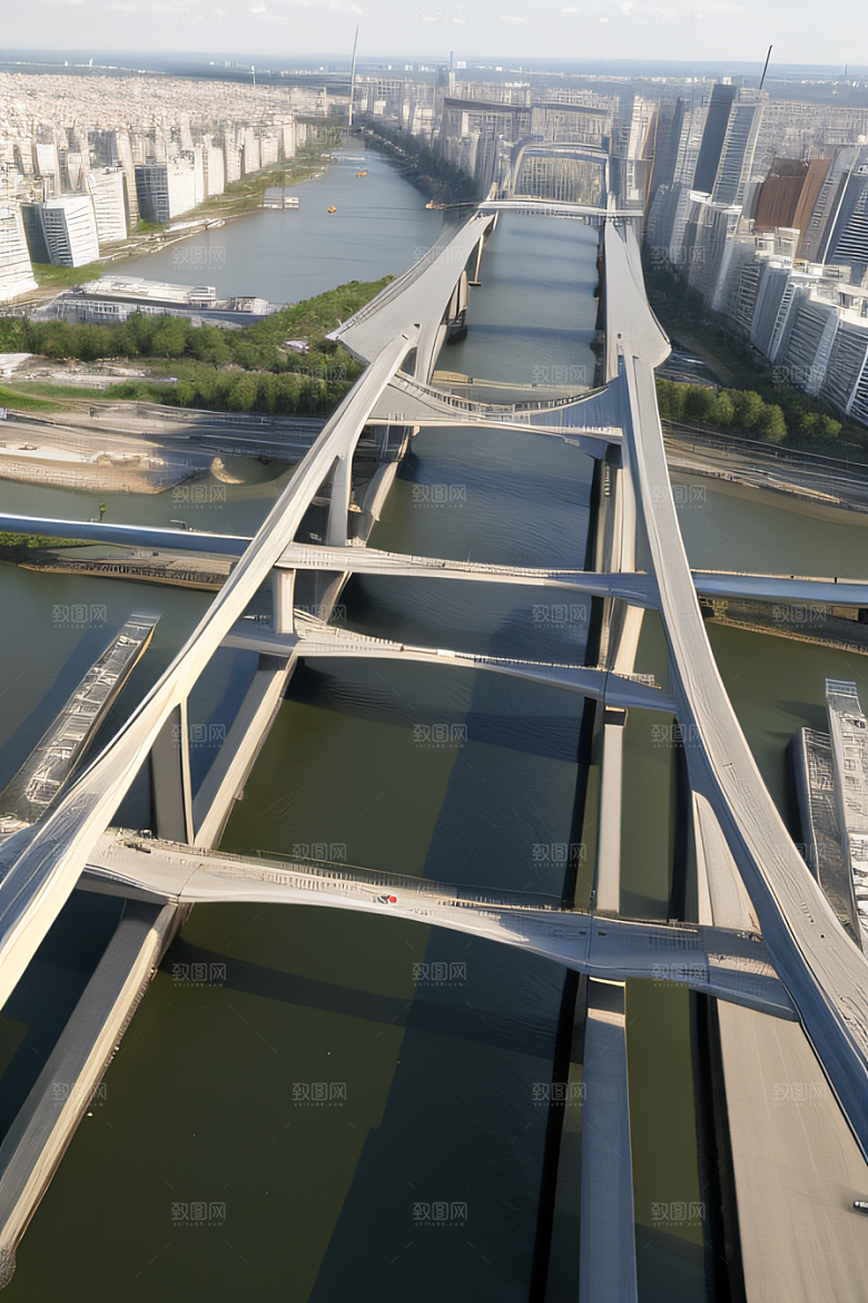 现代桥梁连接城市两岸