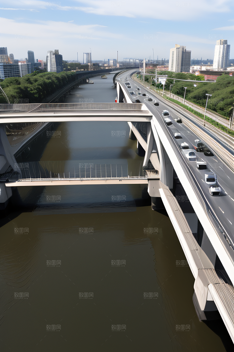 现代桥梁连接城市两岸