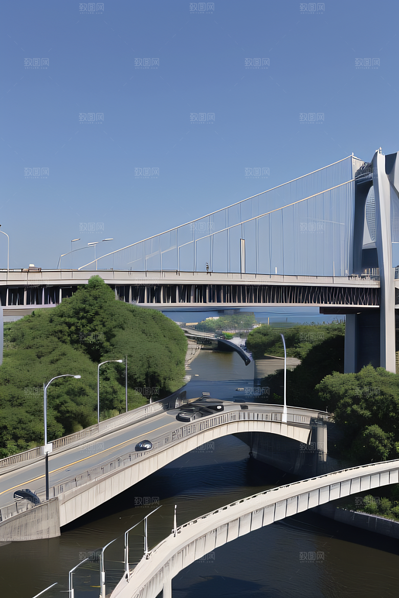 现代桥梁连接城市两岸