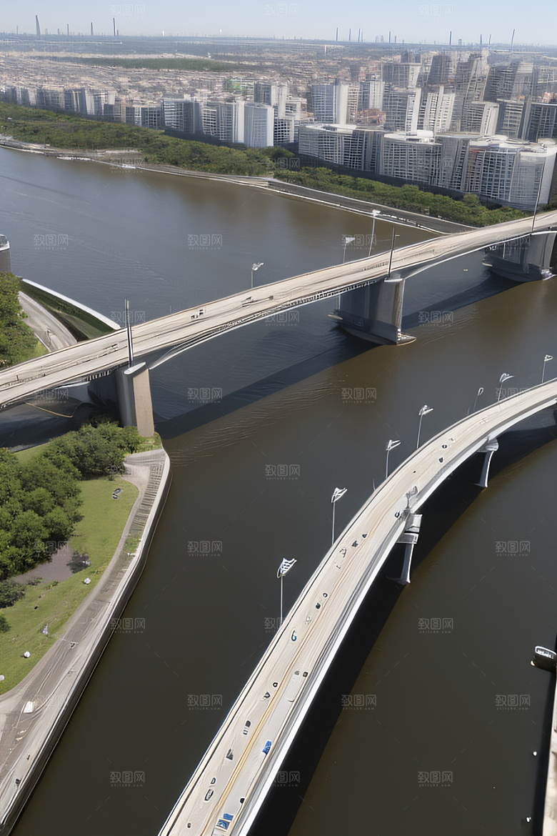 现代桥梁连接城市两岸