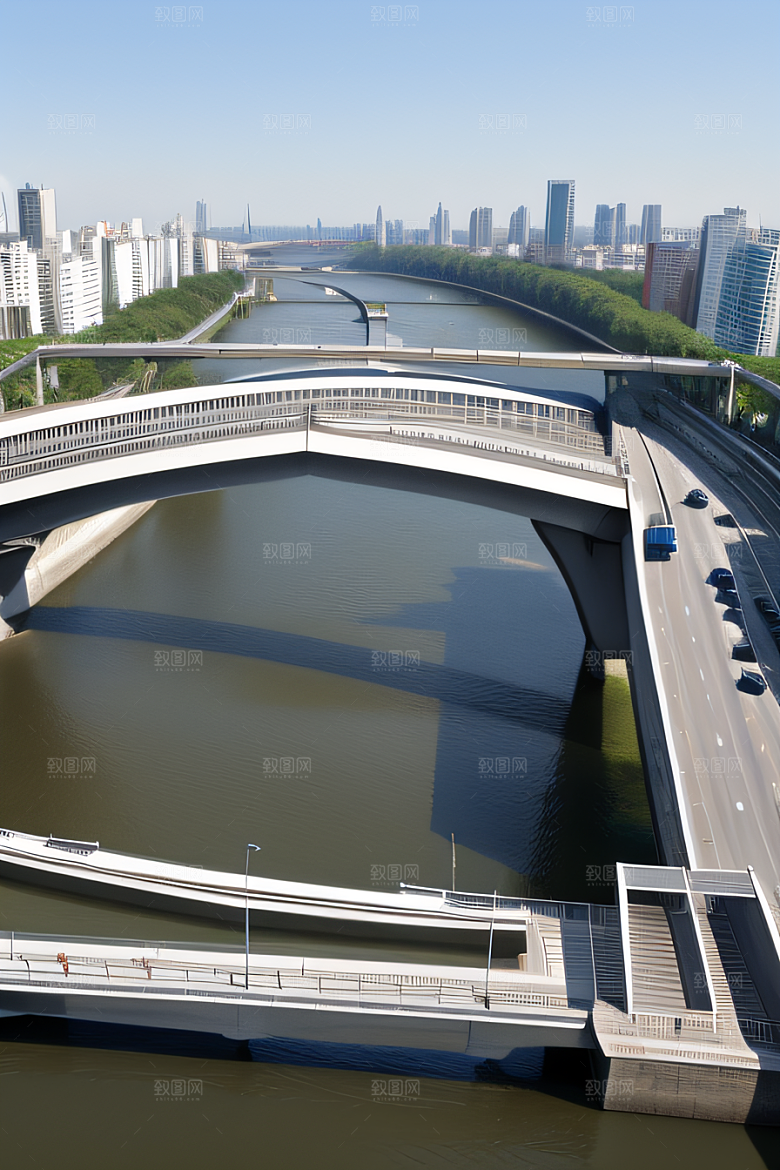 现代桥梁连接城市两岸