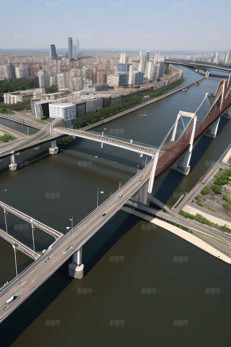 现代桥梁连接城市两岸
