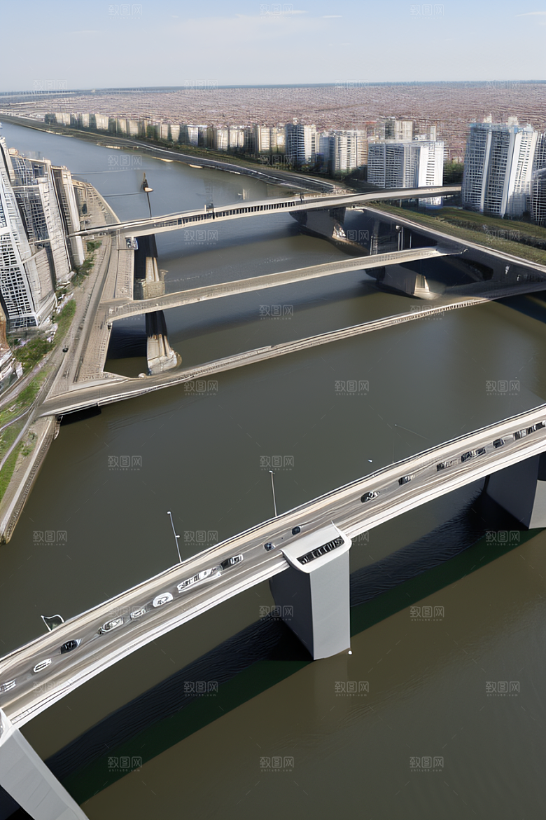现代化桥梁串联城市车流繁忙