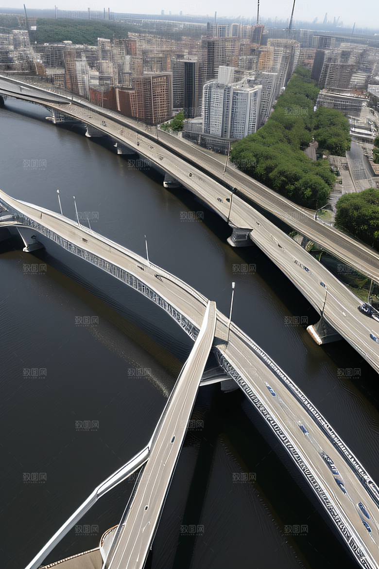 现代化桥梁串联城市车流繁忙