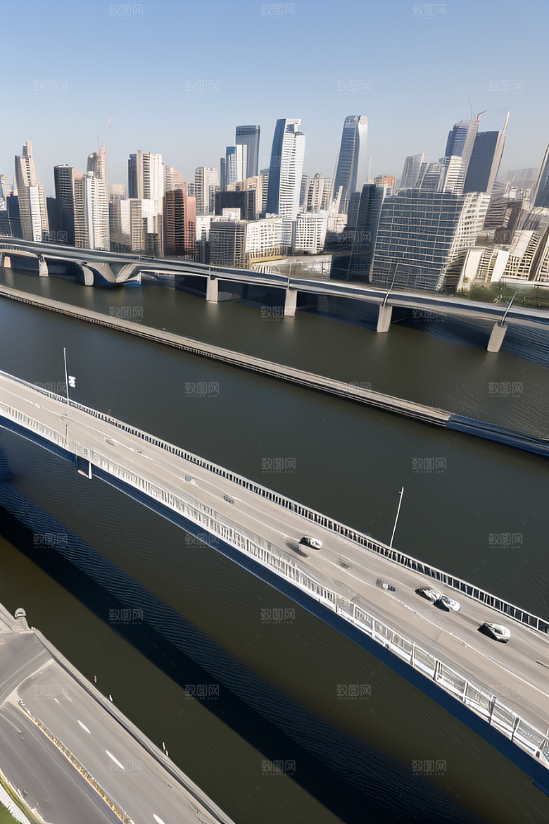 高架桥横跨大河畅通城市交通