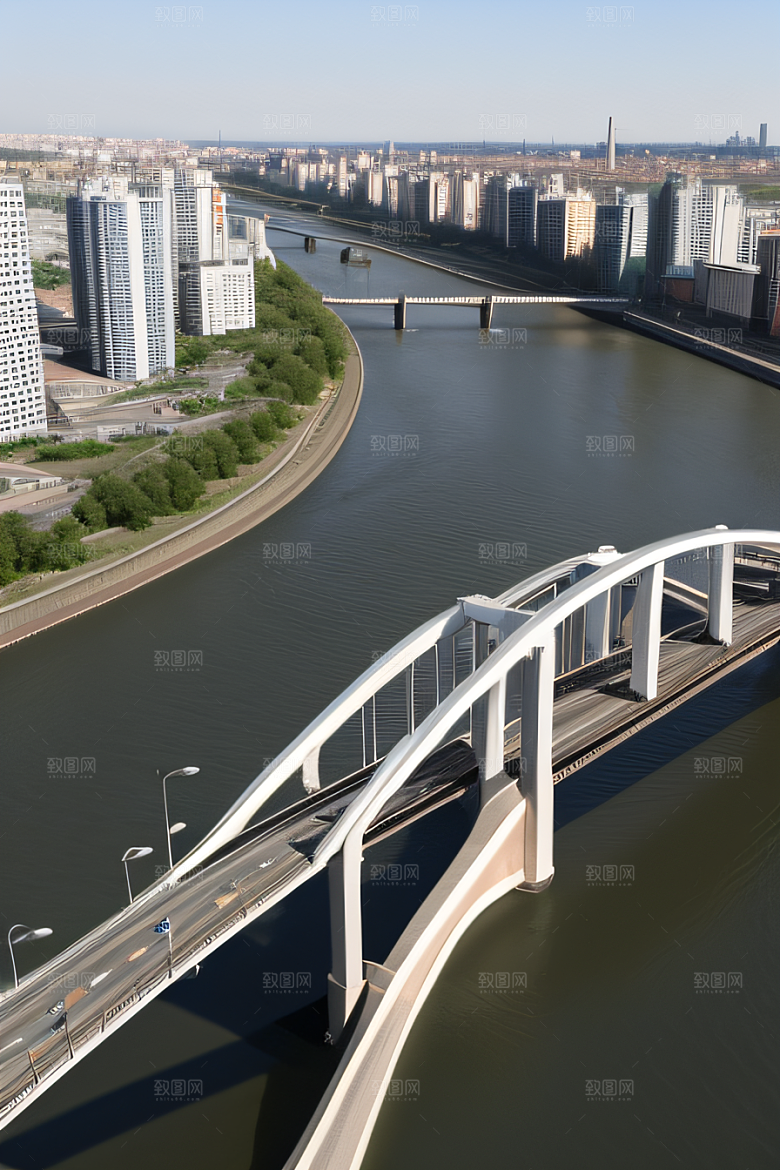 高架桥横跨大河畅通城市交通