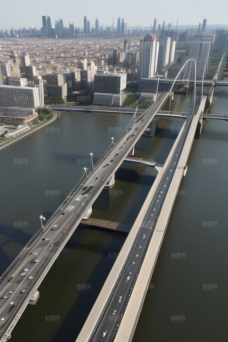 高架桥横跨大河畅通城市交通