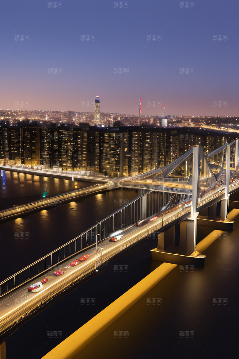 高架桥横跨大河畅通城市交通