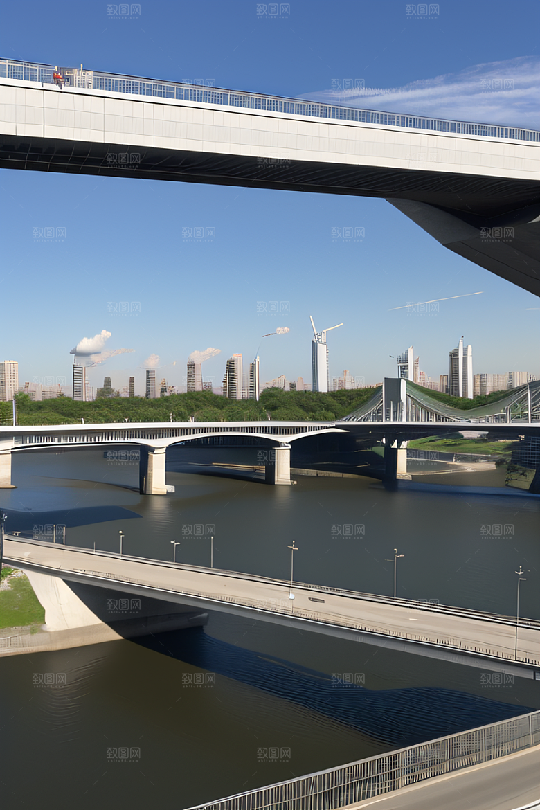 高架桥横跨大河畅通城市交通
