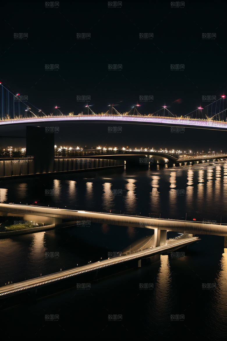 现代桥梁连接城市两岸车流不息