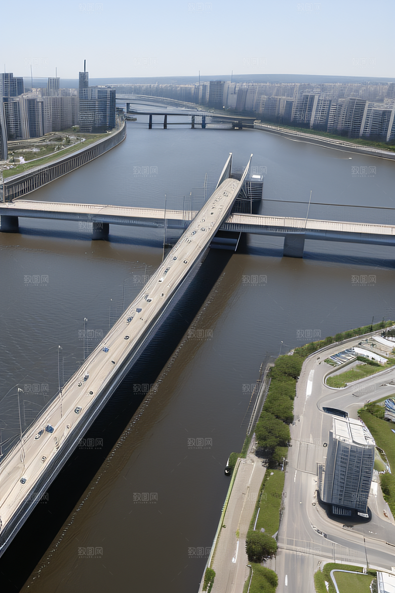 现代桥梁连接城市两岸车流不息