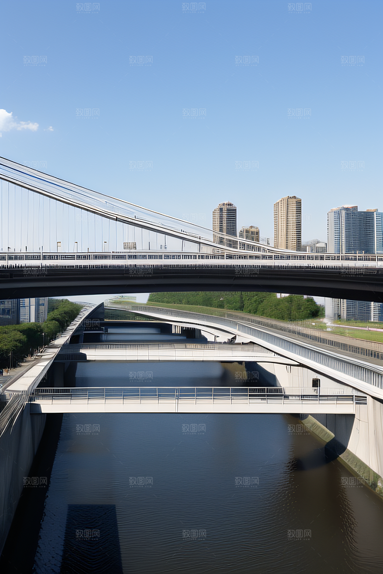 横卧大河的现代桥梁连接城市要道
